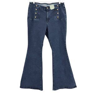 Ryegrass Womens High-Rise Super-Flare Blue Denim Jeans Sz 16W Button Details NWT
